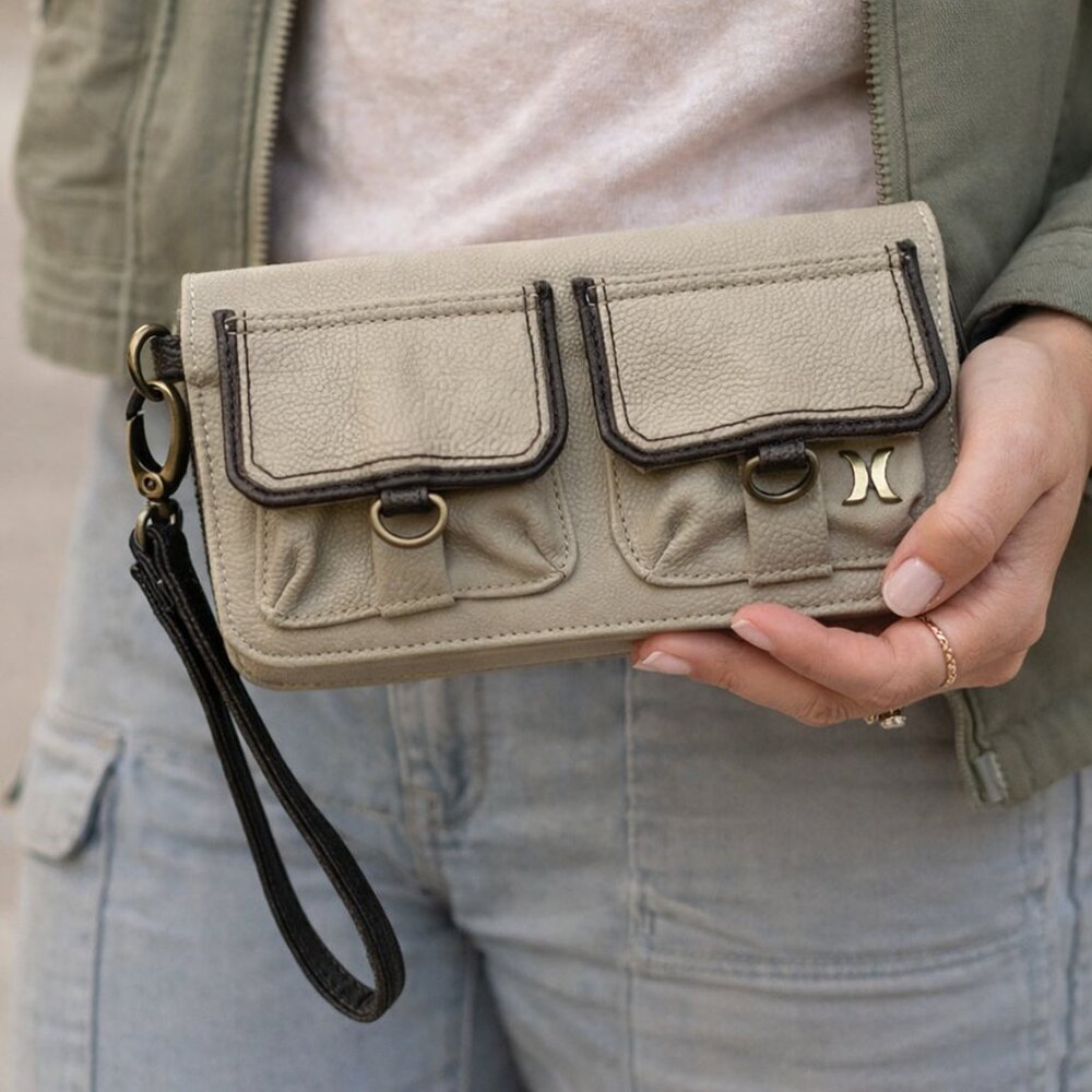 Hurley Beige Wristlet Wallet with Dual Front Pockets